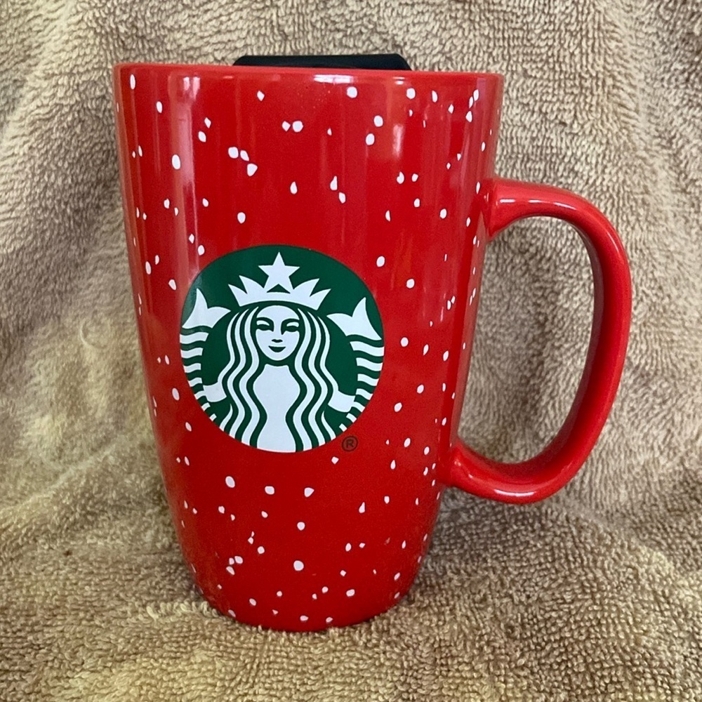 Starbucks Holiday Christmas  Red Ceramic Travel Mug w/ Lid Handle